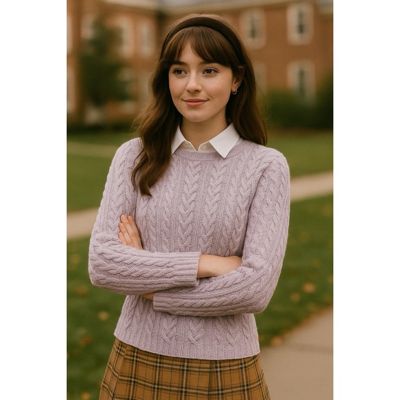 Ralph Lauren Sweaters - Vtg 90s Lauren‎ Ralph Lauren Pale Purple Cable Knit Sweater Pullover Boatneck M